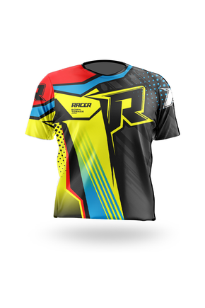 07 camiseta curta racer 07a amarelo e vermelho