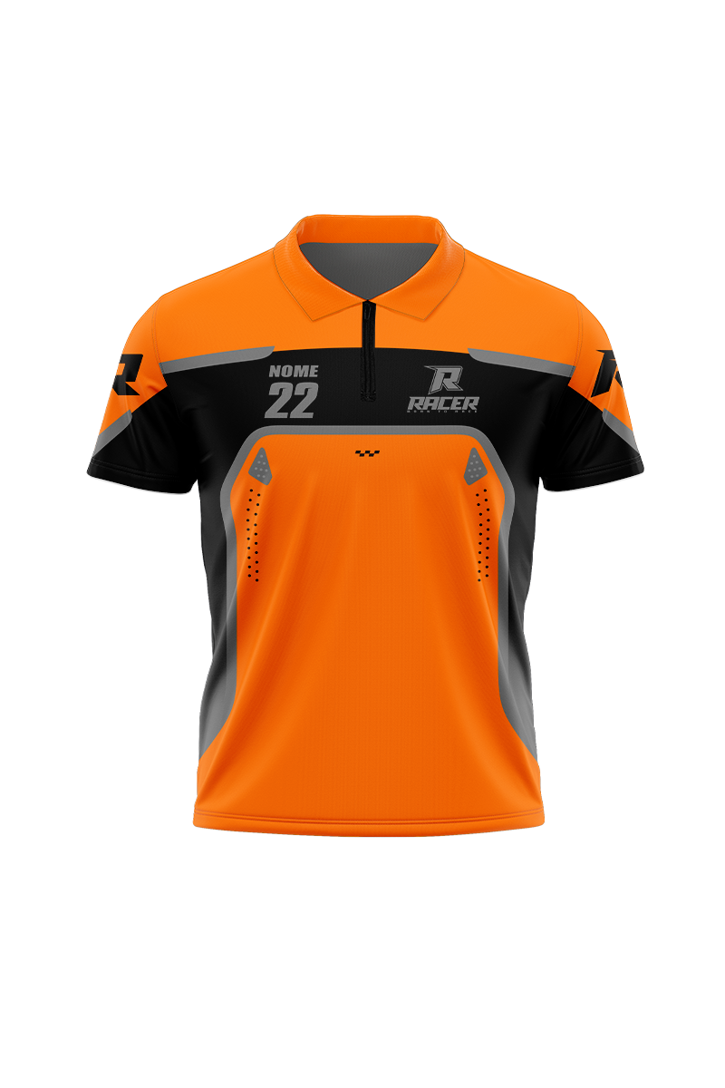 Camiseta Gola Polo 09D laranja fluor e preto